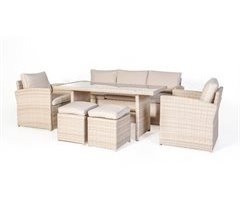 Set AREZZO sofá 3 plazas, 2 sillones, 2 taburetes y mesa beige