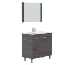 Mueble baño Adam 2 puertas 2 cajones espejo, sin lavabo, Gris ceniza