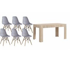 Mesa Extensible de Comedor o Cocina + 6 Sillas Estilo Nordico 178x80