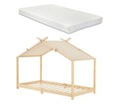 Cama para niños Brome en forma de casa con colchón y techo
