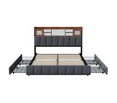 Cama acolchonada con carga inalámbrica y 4 cajones.