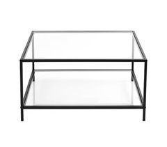 Mesa de centro de cristal y metal para salón.