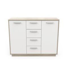 Buffet 2 puertas 4 cajones, decoración de madera y blanco L113 cm - Léo