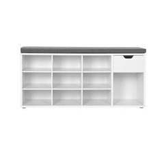 Banco de almacenamiento de zapatos blanco, 10 compartimentos, 1 cajón