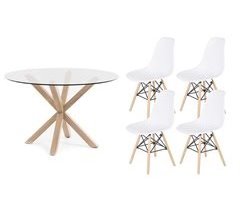 Pack Mesa Redonda de Cristal Templado + 4 Sillas Nordic 120x120