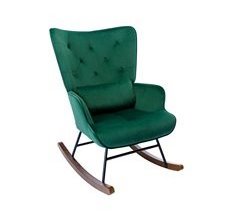Sillón columpio de terciopelo, alto respaldo y patas de madera