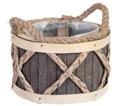Cesto redondo de madera con asas