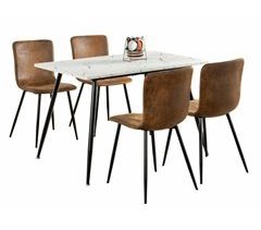 Conjunto de mesa efecto mármol y 4 sillas escandinavas retro