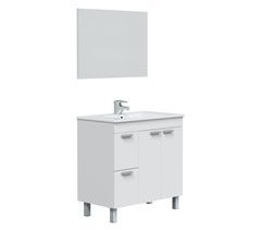 Mueble baño Adam 2 puertas 2 cajones, espejo y lavabo, Blanco brillo