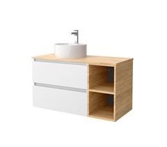 Mueble de baño 2 cajones y 2 huecos con Lavabo sobre encimera 90