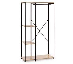 Perchero Lola con banco 3 estantes, color roble/negro, 167 cm altura