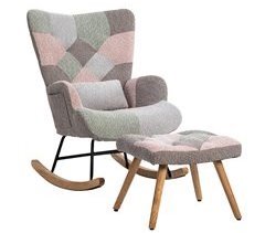 Sillón mecedora de terciopelo con 1 reposapiés