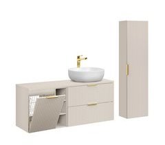 Conjunto mueble lavabo individual cesto de ropa y columna Adriel