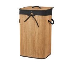 Cesta de ropa Plegable de bambú con forro de lino