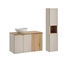 Conjunto mueble lavabo 2 puertas cesto de ropa y columna Manoa