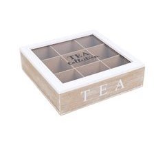 WELL HOME - Caja de té de 9 compartimentos con tapa de vidrio en MDF