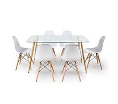Pack Mesa de Cristal Templado + 6 Sillas Estilo Nordico