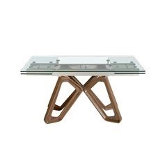 Mesa comedor extensible rectangular cristal templado y nogal