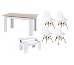 Pack Ahorro: Mesa de Comedor + 4 Sillas + Mesa de Centro 140x80