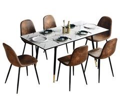 Conjunto de mesa efecto mármol y 6 sillas escandinavas