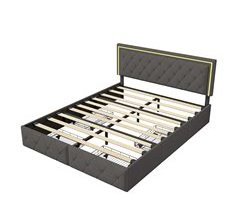 Cama con LED, cabecero reclinable, 4 cajones y almacenamiento