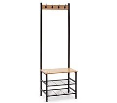 Perchero Lisa con banco 2 estantes, color roble/negro, 175 cm altura