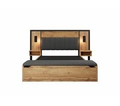 Cama doble con tapizado de lino efecto madera de roble 241x234