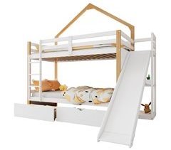 Litera infantil de madera de pino con 2 cajónes
