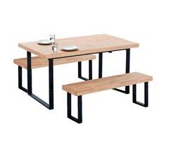 Conjunto de Mesa y 2 Bancos Estilo Industrial