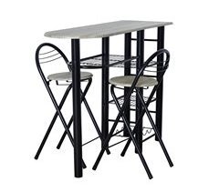 Conjunto Mesa de Cocina Bar con 4 estantes + 2 Taburetes Plegables
