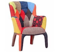 Sillón vintage tapizado en tela patchwork - Capitone