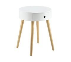 Mesa auxiliar Aurich redonda con cajón MDF lacado/pino