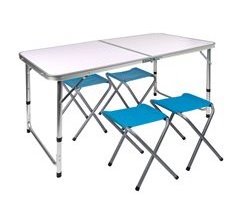 Mesa plegable regulable en altura con 4 taburetes Aktive