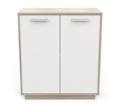 Buffet bajo de 2 puertas, decoración de madera y blanco, L78 cm - Léo