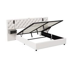 Cama con somier con USB, LED, almacenaje y cabecera de terciopelo