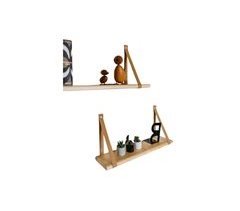 Estante flotante de madera, correas de cuero