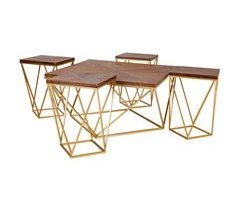 Set mesa de centro y 4 taburetes de metal