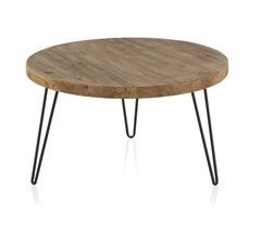 Mesa de centro antigua de madera de olmo con patas de metal