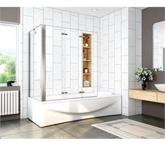 Mampara de Bañera Plegable,3 Hojas+Panel Fijo,Vidrio Templado 6mm Antical, Alture 140cm,Ancho 2cm Ajustable