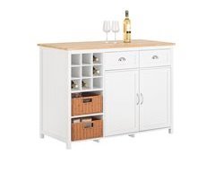 Isla de Cocina con 2 Cestas de Ratán Aparador SoBuy KNL05-W
