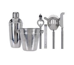 Set de Bar - Coctelera, Cubo, Colador, Abridor, Cuchillo y Pinzas