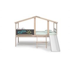 Cama 90cm LAURA con tobogán madera natural y blanco