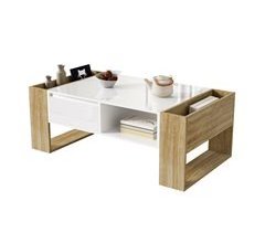 Mesa de centro rectangular de mdf y panel de partículas con 1 cajón