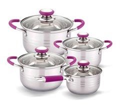 Batería Cocina Set 8 Piezas Vitro Inducción Acero Morado Gridinlux