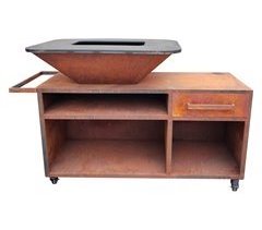 Barbacoa grande con mueble y plancha acero