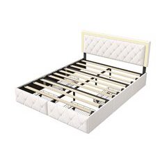 Cama con LED, cabecero reclinable, 4 cajones y almacenamiento