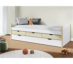 Cama nido HANIEL 90cm con 3 cajones blanco y madera natural