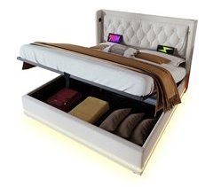 Cama de matrimonio de algodón con almacenaje 150x210