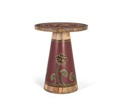 Mesa auxiliar de madera de mango con detalles pintados a mano