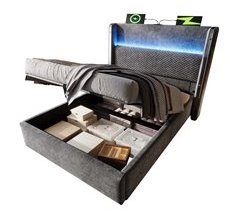 Cama con almacenaje de lino